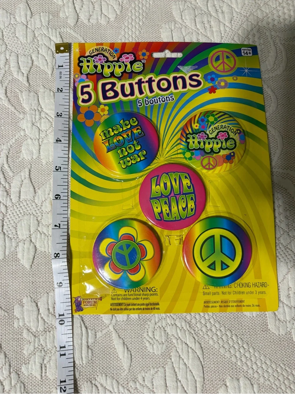 Set of 5 Large Hippie buttons NWT love not war  peace 60s costume backpack bag